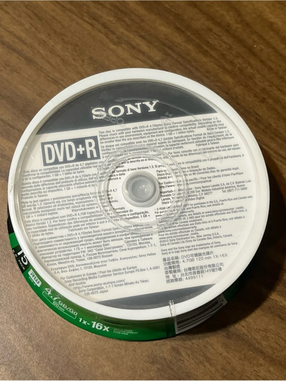 NEW IN PACKAGING Sony DVD+R 4.7GB Recordable Disc - 15 Pack